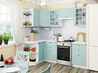 Небольшая угловая кухня в голубом и белом цвете Курск